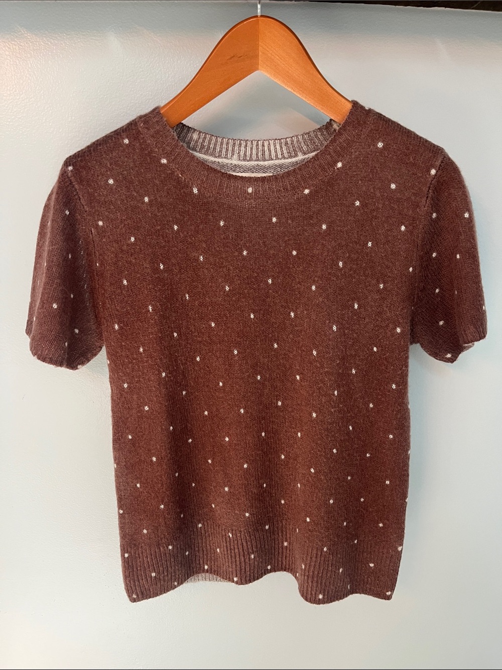 Lucky Brand Mauve Dusty Rose Crewneck Sweater with White Dot Detail